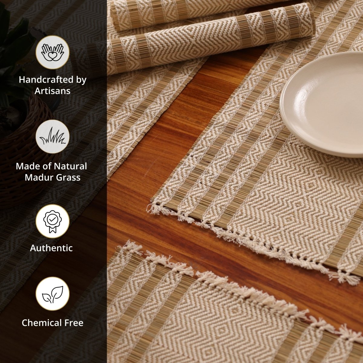 Cotton and Grass Table mats in Off White | Set of 4 and 6