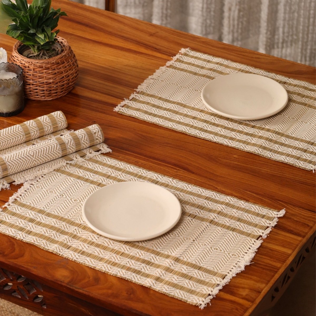 Cotton and Grass Table mats in Off White | Set of 4 and 6