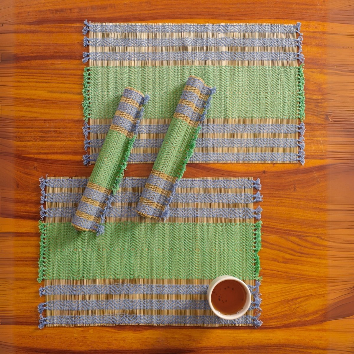 Cotton and Grass Table mats in Powder Blue and Aqua Green | Set of 4 and 6