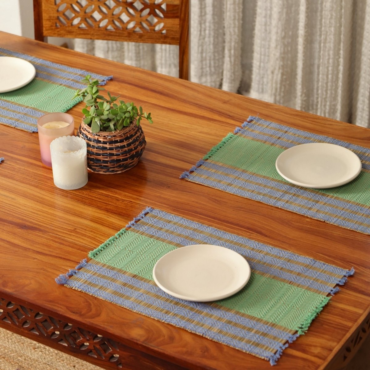 Cotton and Grass Table mats in Powder Blue and Aqua Green | Set of 4 and 6