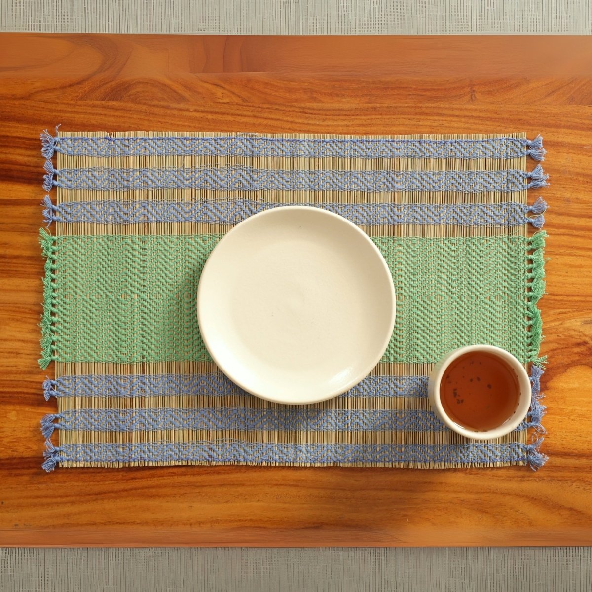 Cotton and Grass Table mats in Powder Blue and Aqua Green | Set of 4 and 6