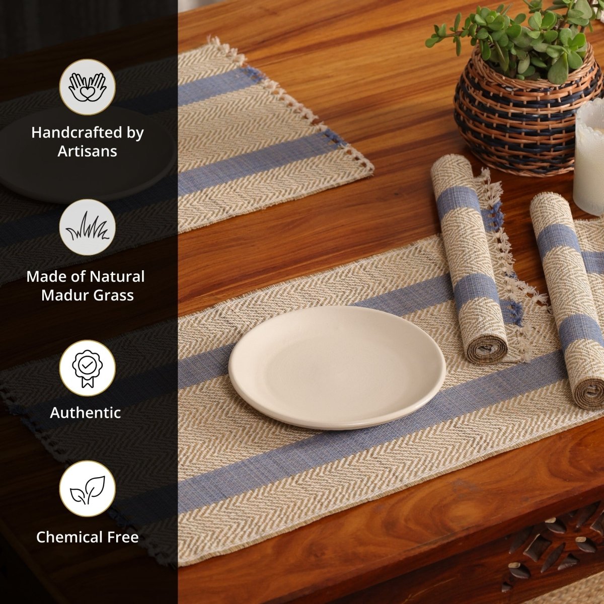 Cotton and Grass Table mats in Powder Blue and Off White | Set of 4 and 6