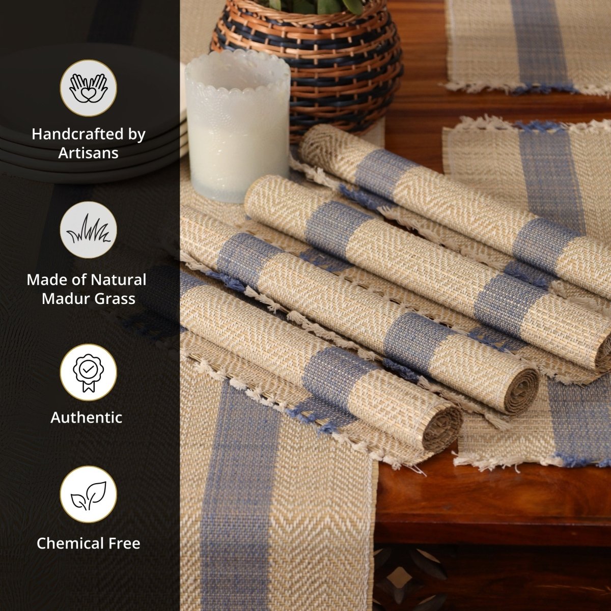 Cotton and Grass Table mats in Powder Blue and Off White | Set of 4 and 6