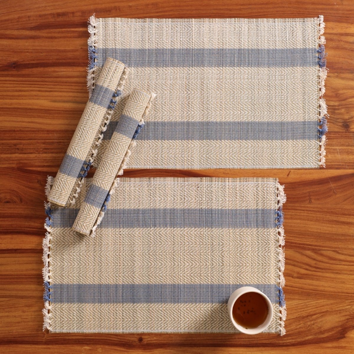 Cotton and Grass Table mats in Powder Blue and Off White | Set of 4 and 6