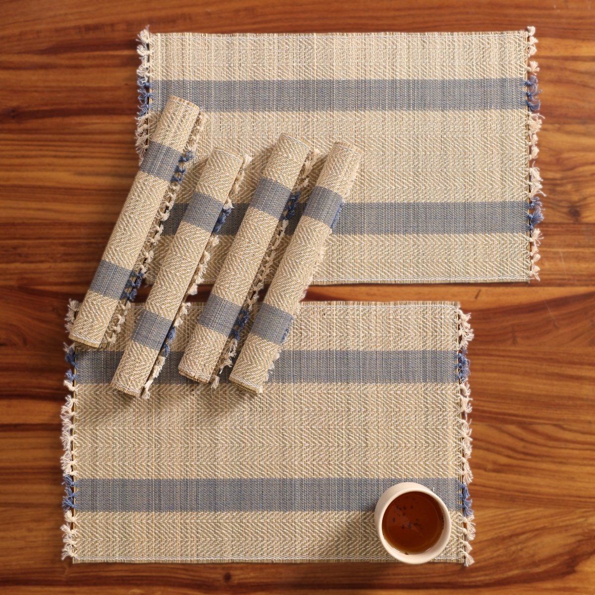 Cotton and Grass Table mats in Powder Blue and Off White | Set of 4 and 6