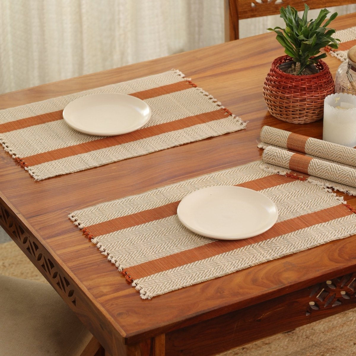 Cotton and Grass Table mats in Rust and Off White | Set of 4 and 6