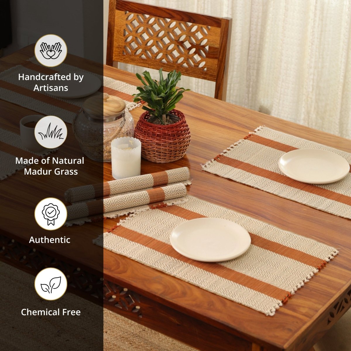 Cotton and Grass Table mats in Rust and Off White | Set of 4 and 6