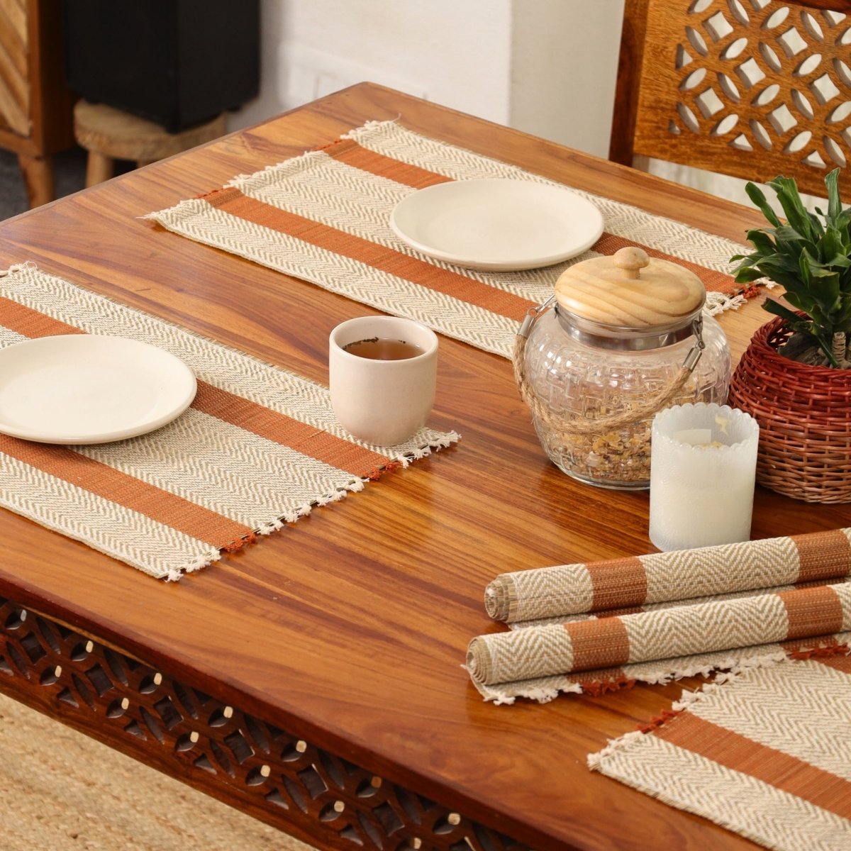 Cotton and Grass Table mats in Rust and Off White | Set of 4 and 6