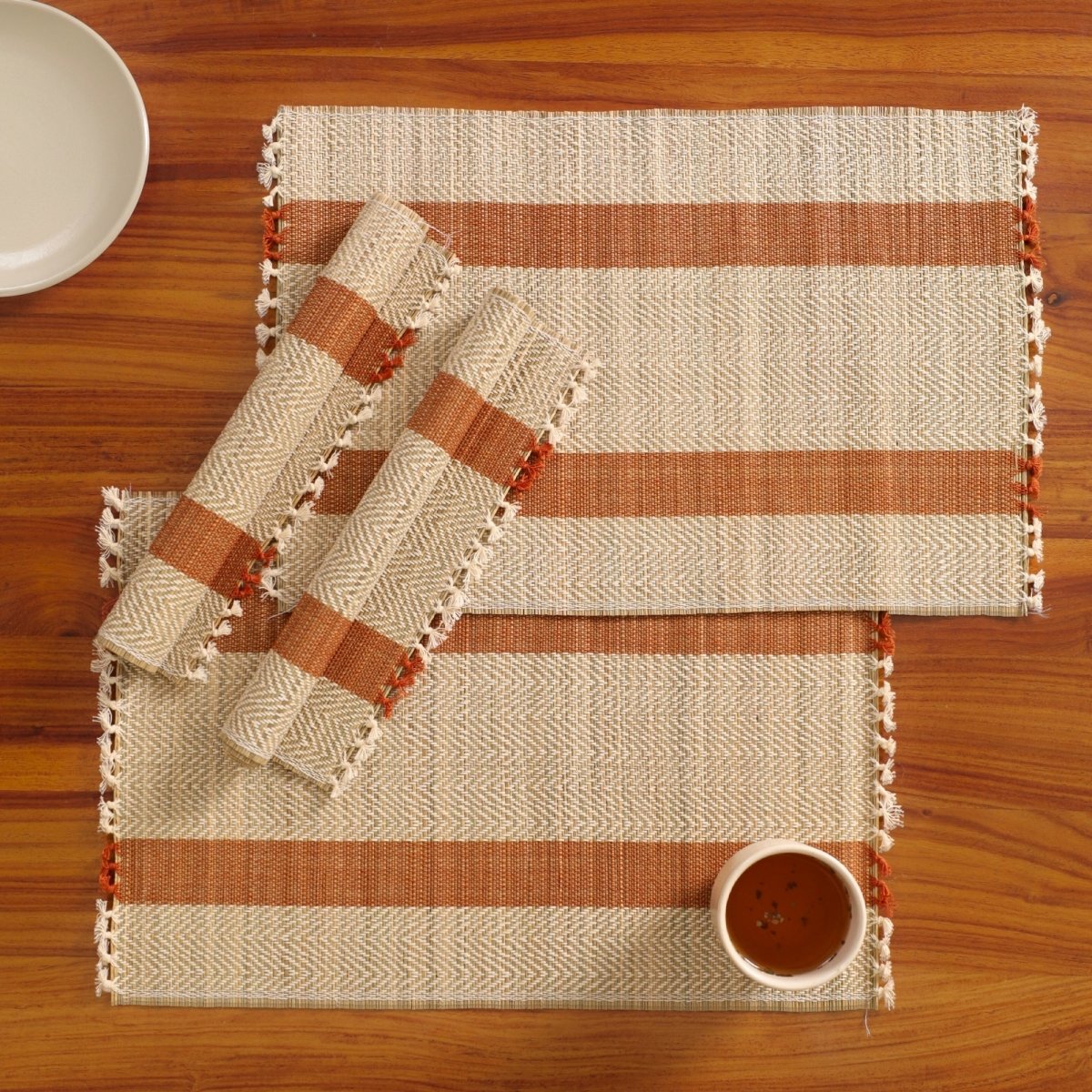 Cotton and Grass Table mats in Rust and Off White | Set of 4 and 6