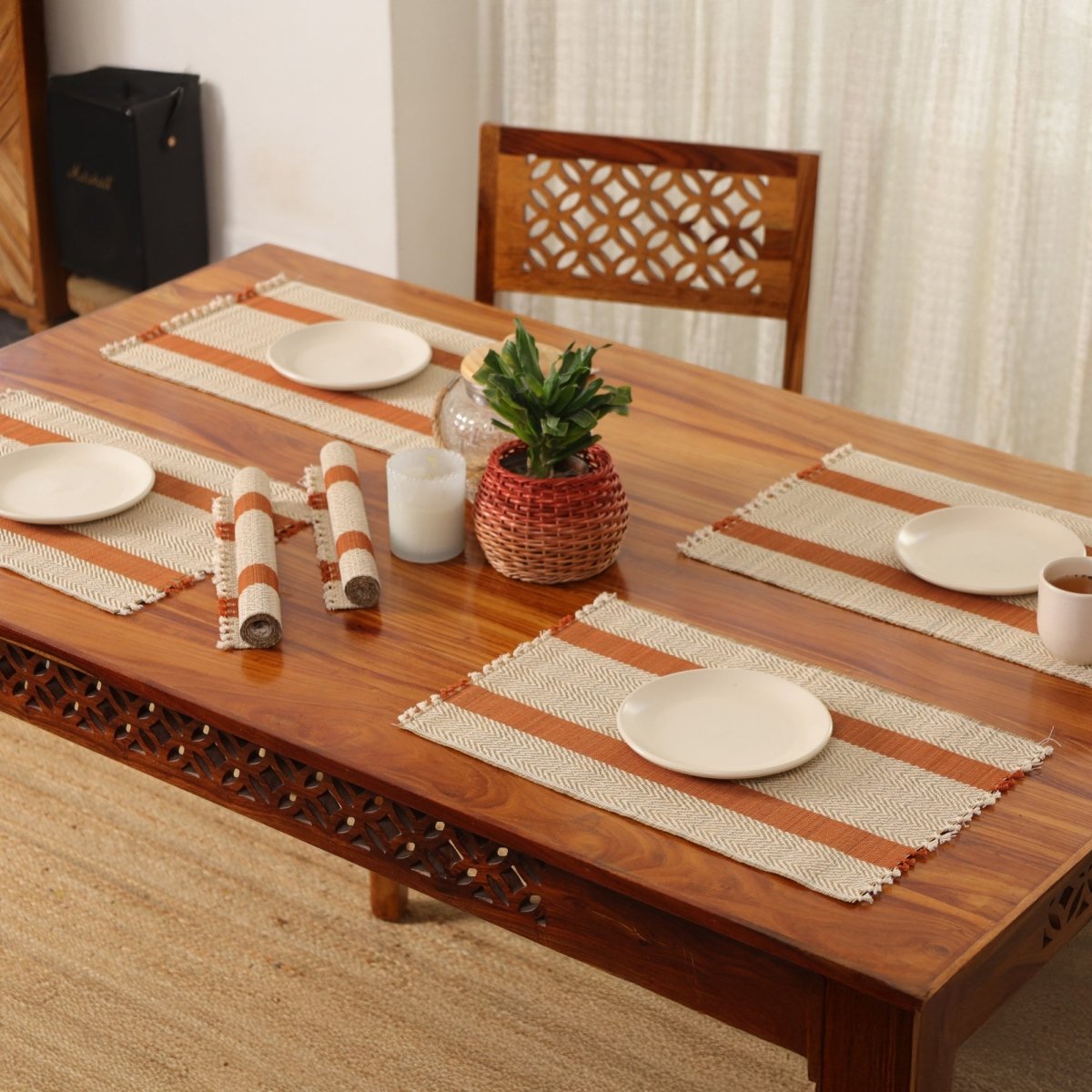 Cotton and Grass Table mats in Rust and Off White | Set of 4 and 6