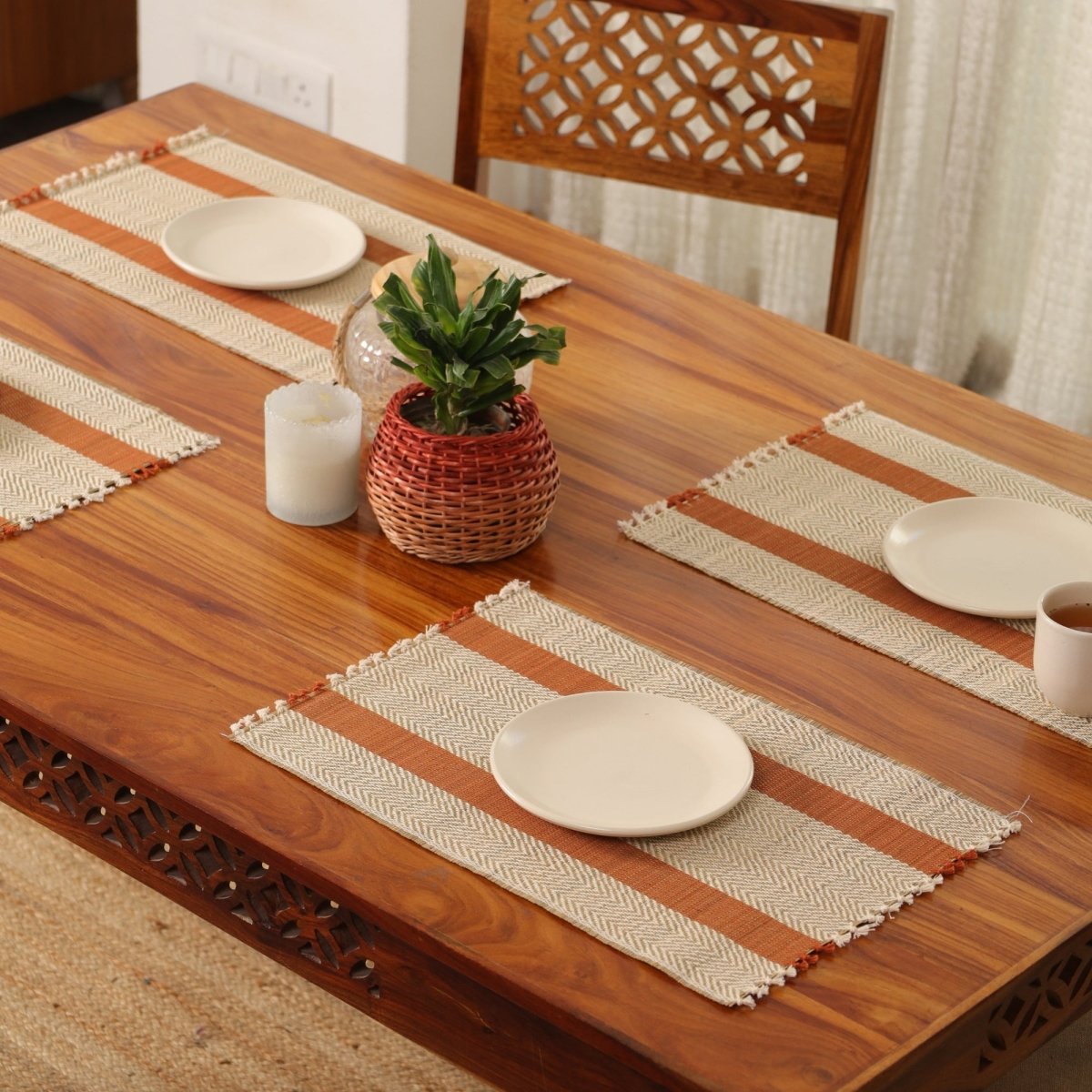 Cotton and Grass Table mats in Rust and Off White | Set of 4 and 6