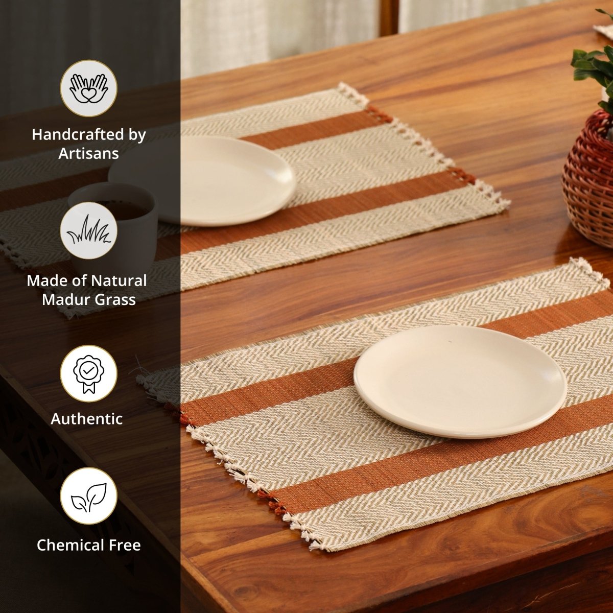 Cotton and Grass Table mats in Rust and Off White | Set of 4 and 6