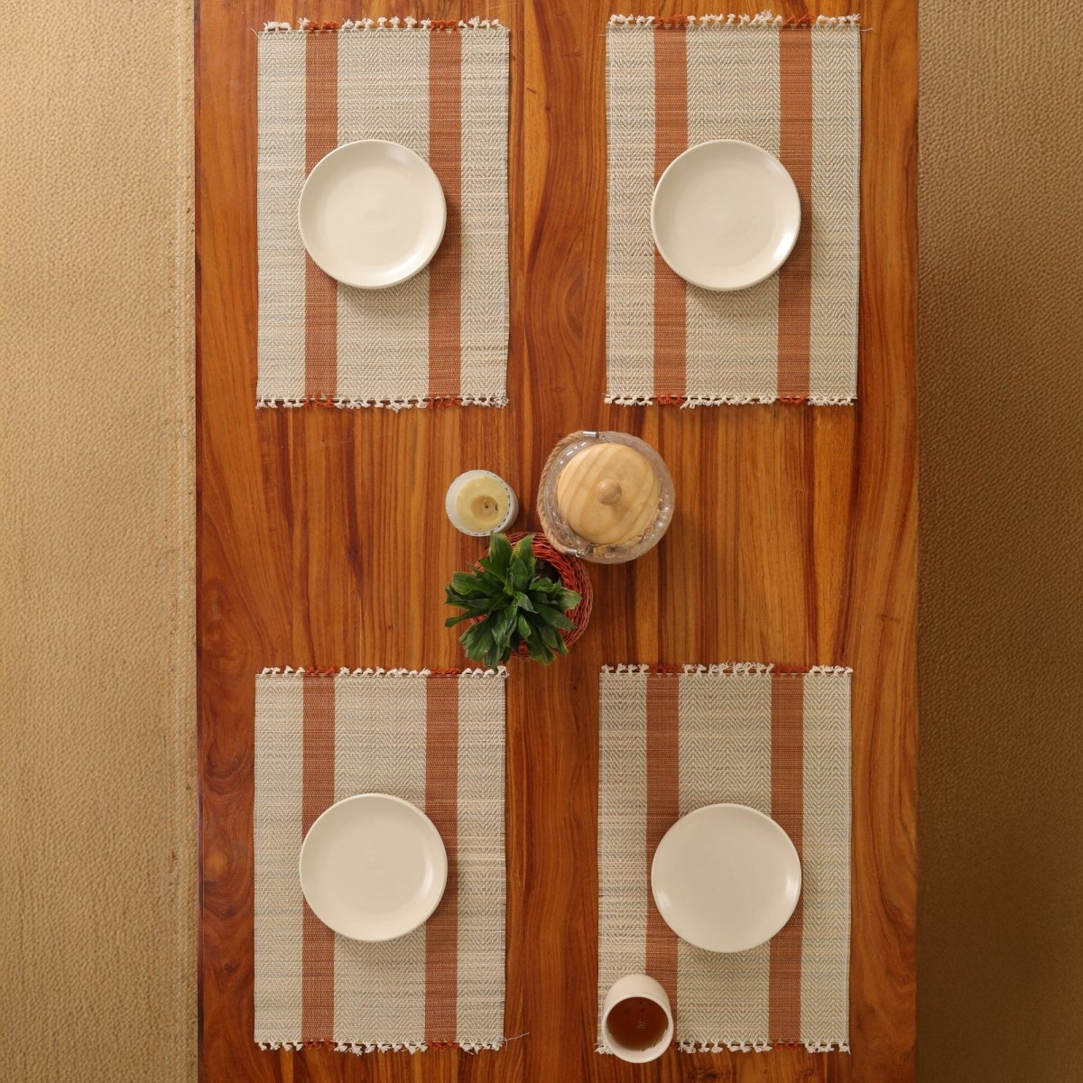 Cotton and Grass Table mats in Rust and Off White | Set of 4 and 6