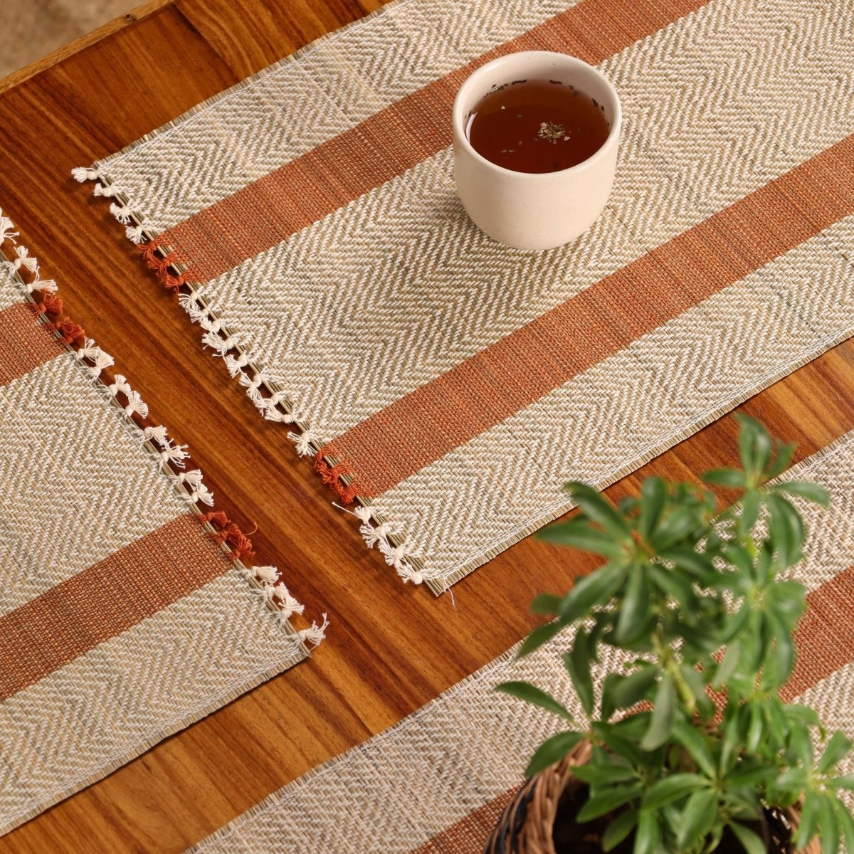 Cotton and Grass Table mats in Rust and Off White | Set of 4 and 6