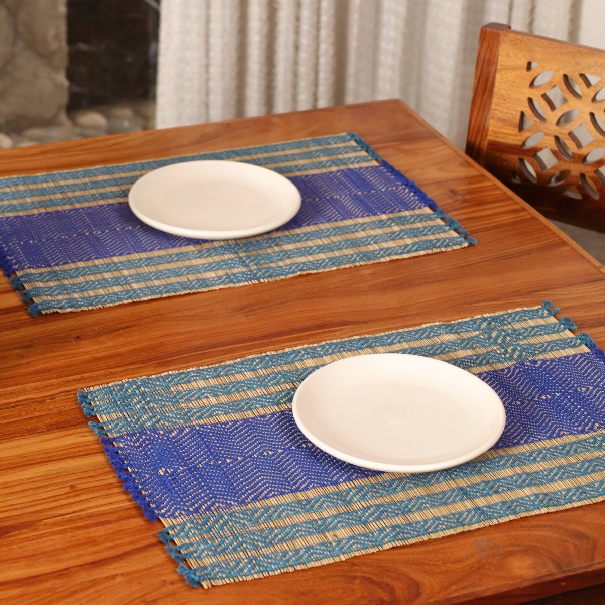Cotton and Grass Table mats in Teal and Cobalt Blue | Set of 4 and 6