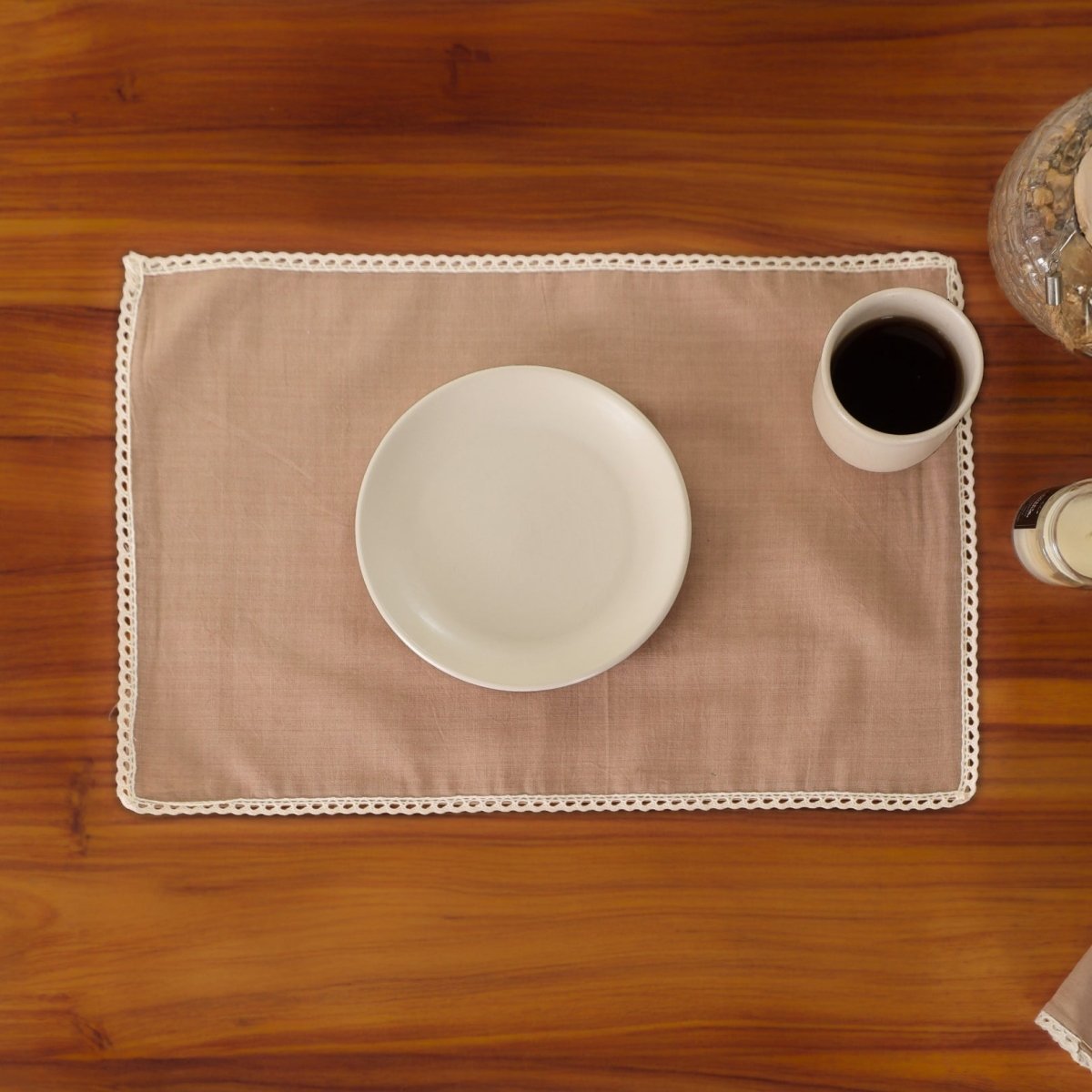 Table Mats in Crochet and Pure Cotton and Taupe and Off White 12 x 18 inches