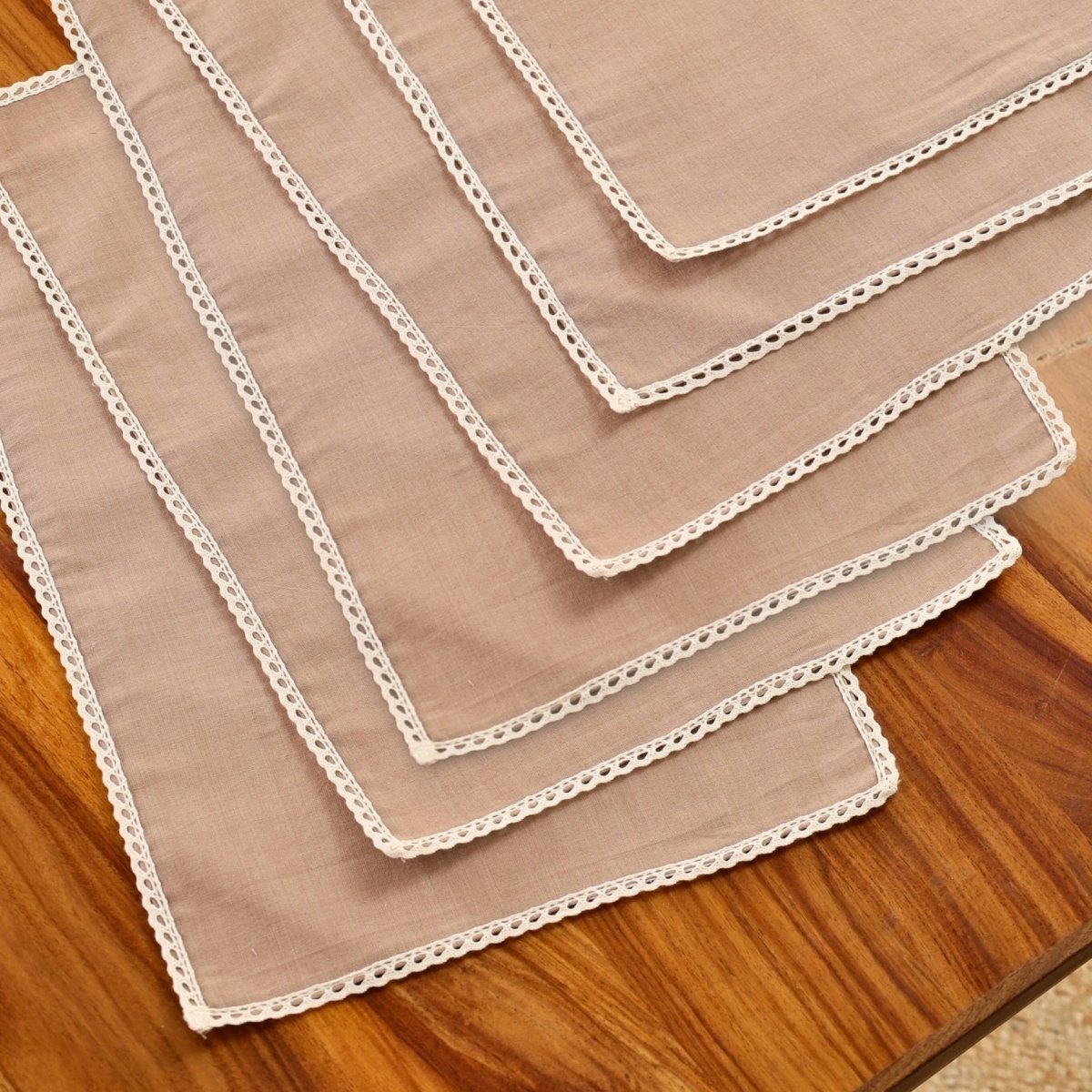 Table Mats in Crochet and Pure Cotton and Taupe and Off White 12 x 18 inches