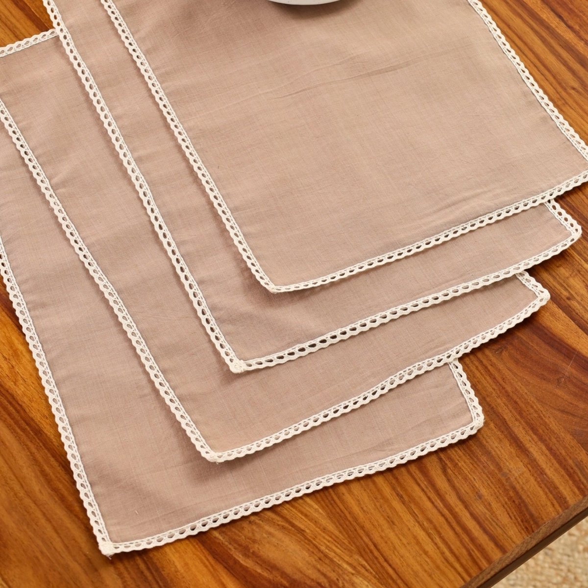 Table Mats in Crochet and Pure Cotton and Taupe and Off White 12 x 18 inches