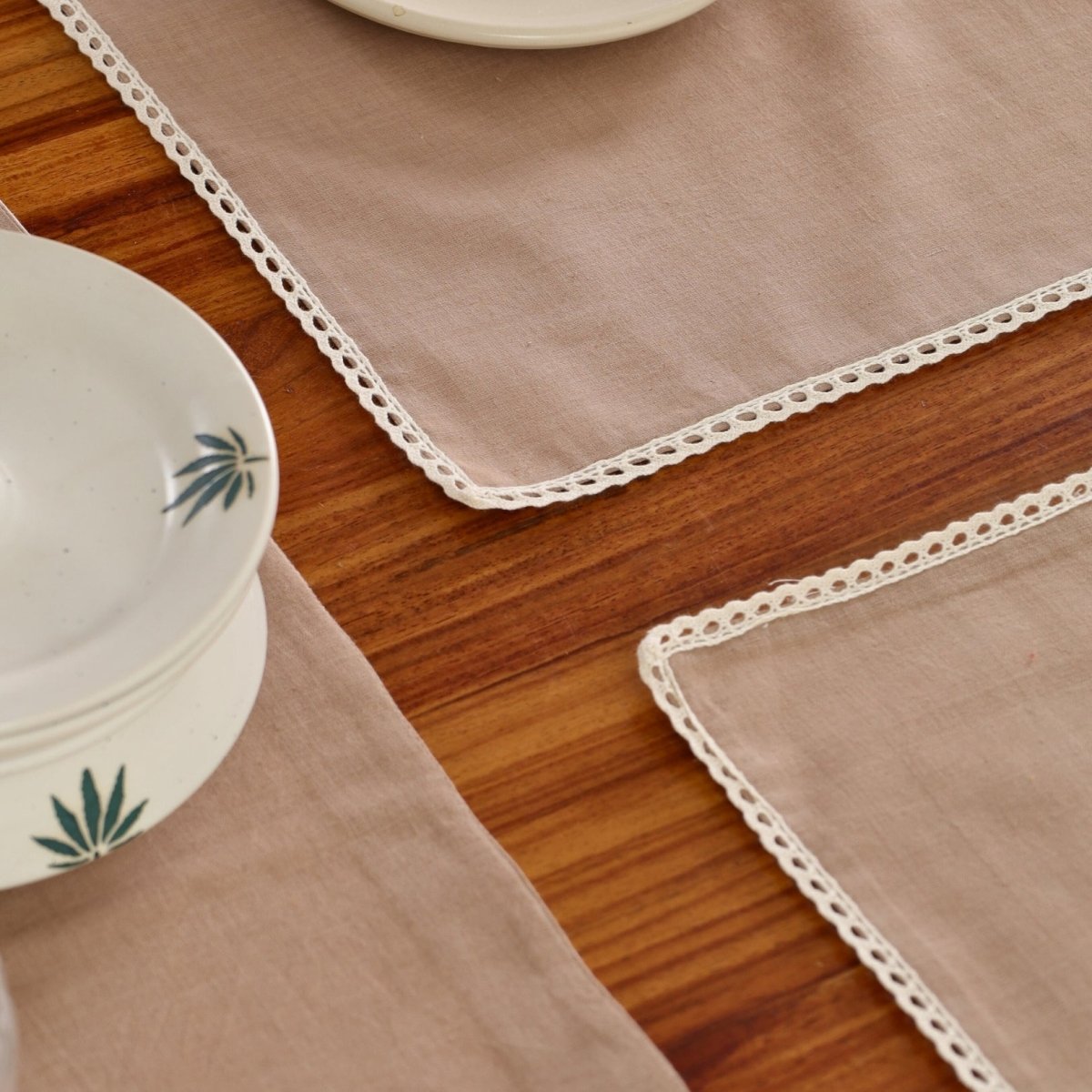 Table Mats in Crochet and Pure Cotton and Taupe and Off White 12 x 18 inches