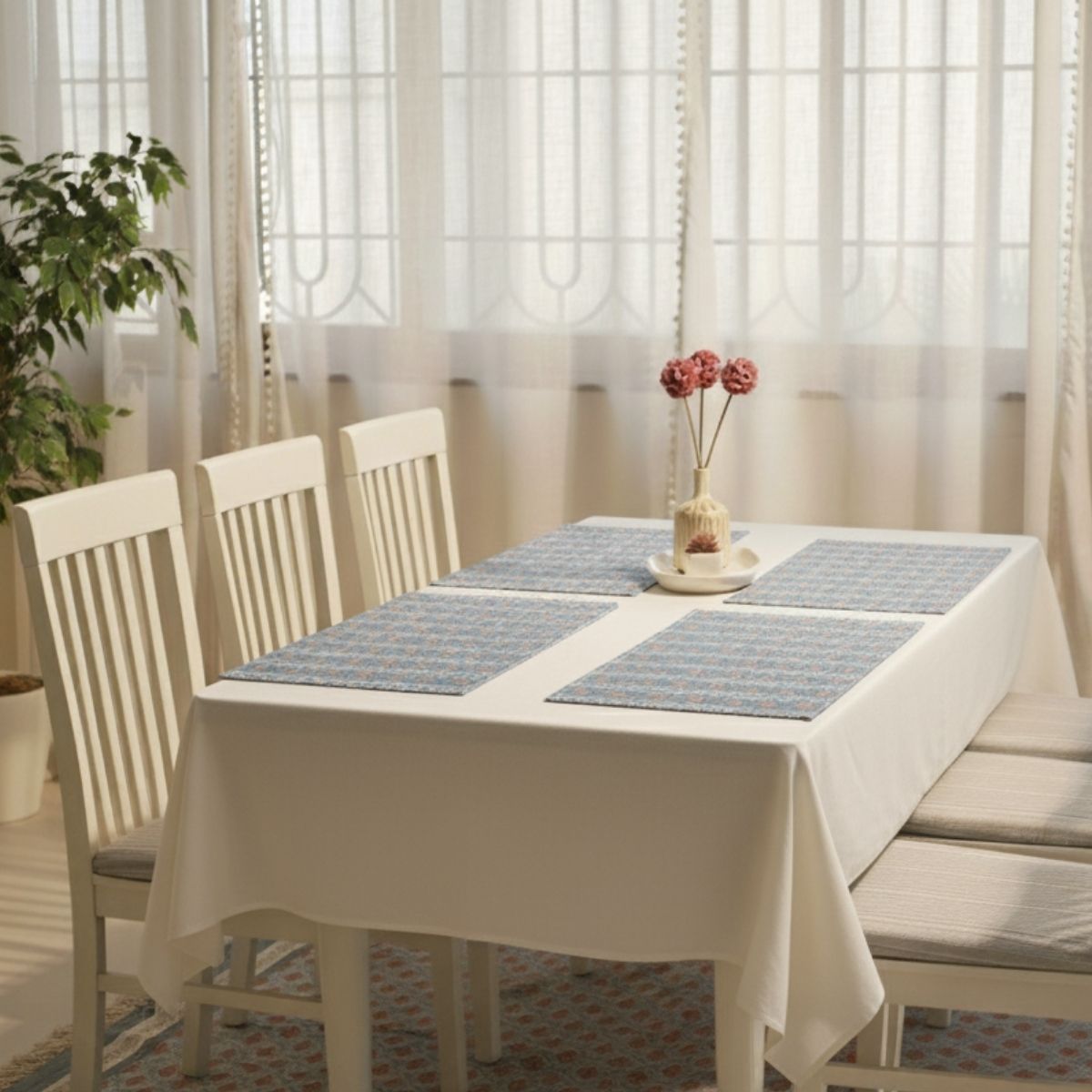 Pure Cotton Table mats in Blue and Dusty Pink | Set of 4 and 6