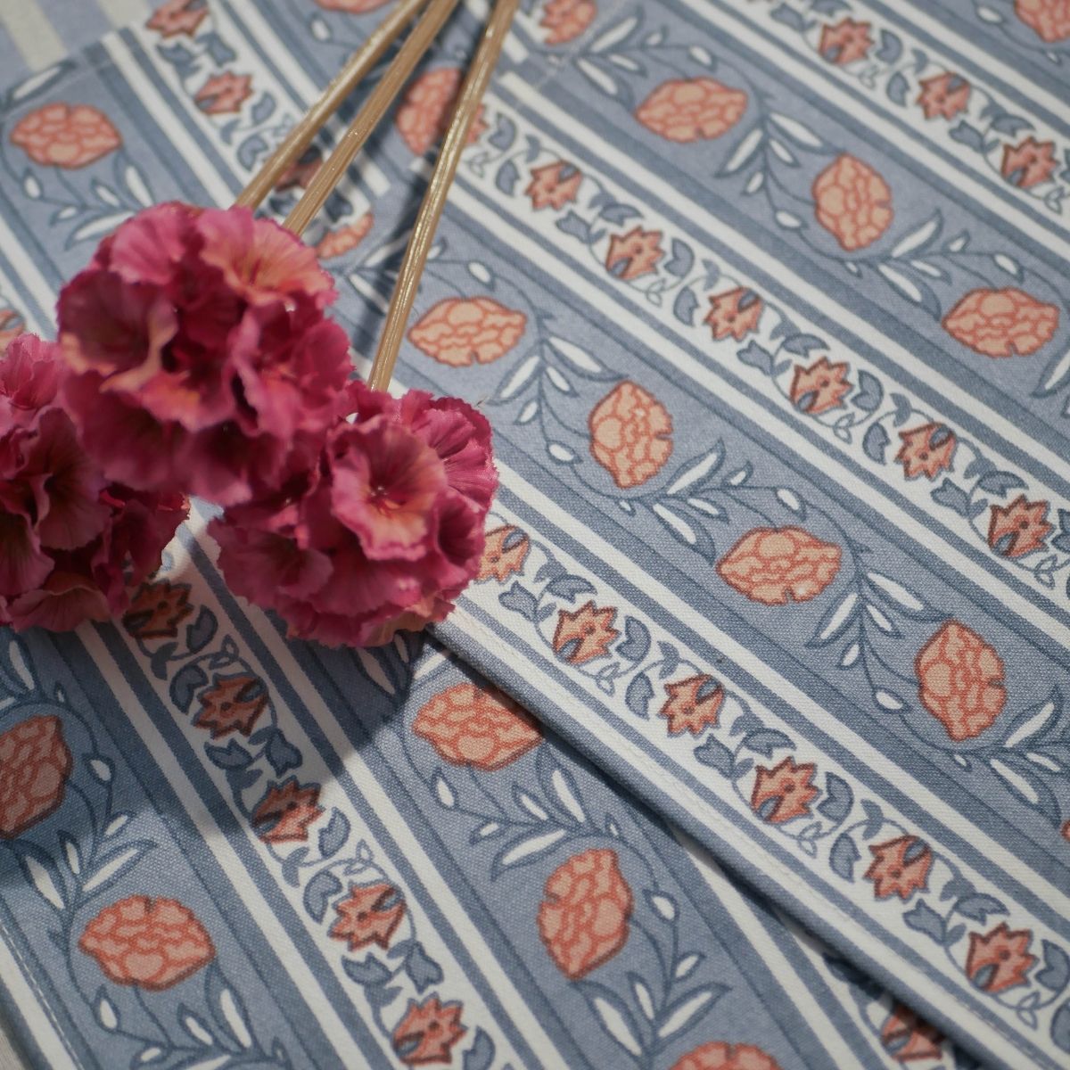 Pure Cotton Table mats in Blue and Dusty Pink | Set of 4 and 6