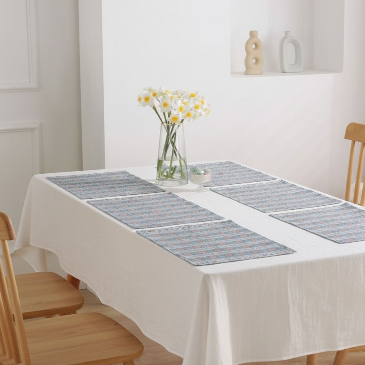 Pure Cotton Table mats in Blue and Dusty Pink | Set of 4 and 6