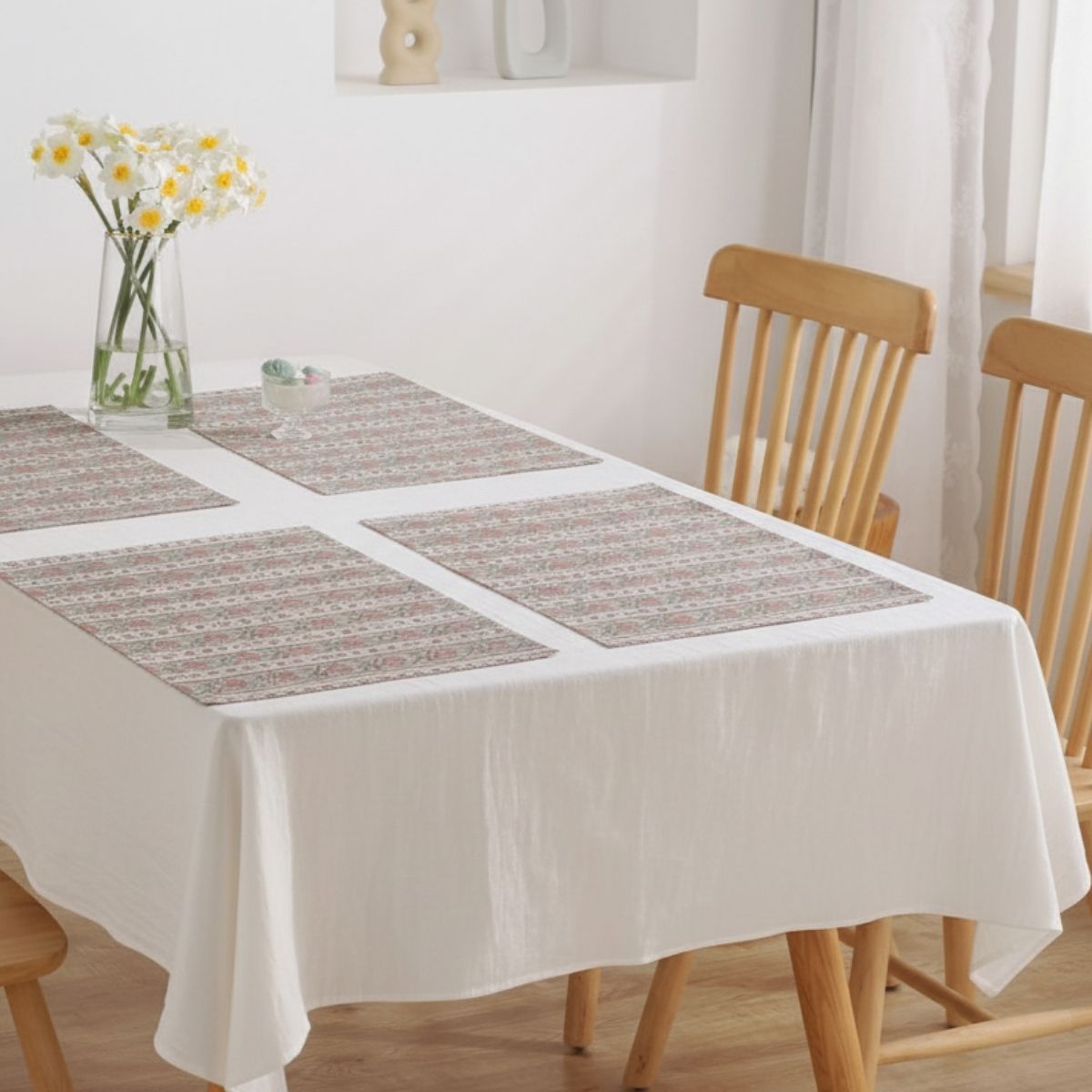 Pure Cotton Table mats in Dusty Pink and Off white | Set of 4 and 6