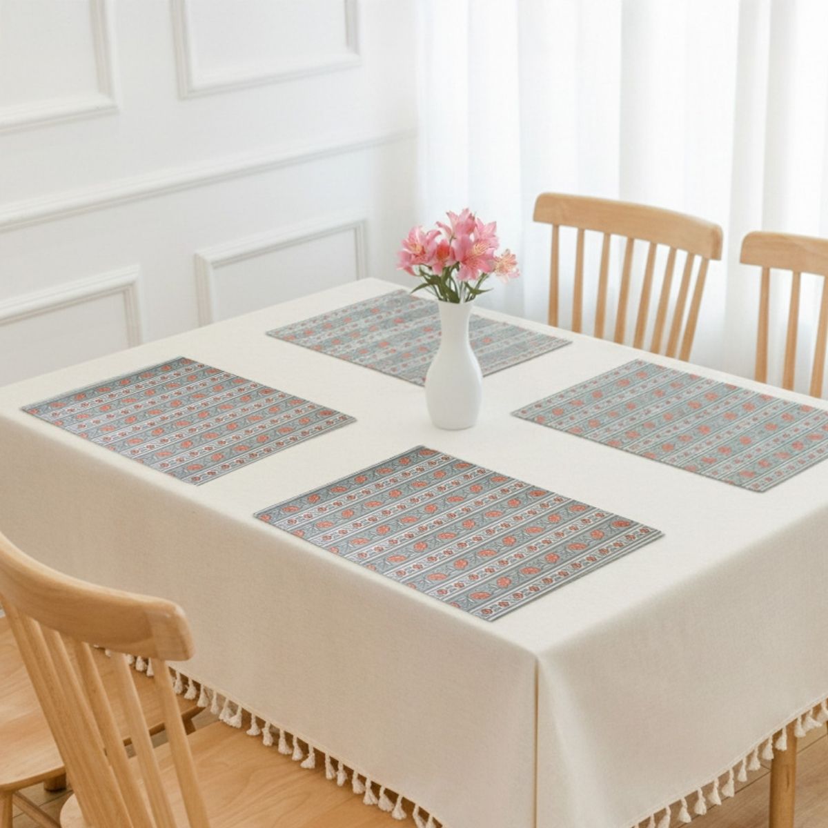 Pure Cotton Table mats in Green and Dusty Pink | Set of 4 and 6