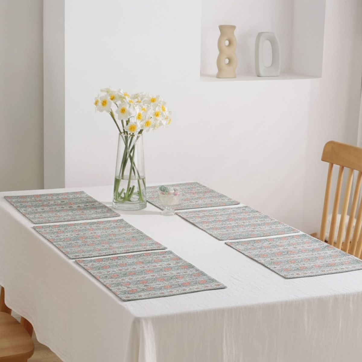 Pure Cotton Table mats in Green and Dusty Pink | Set of 4 and 6