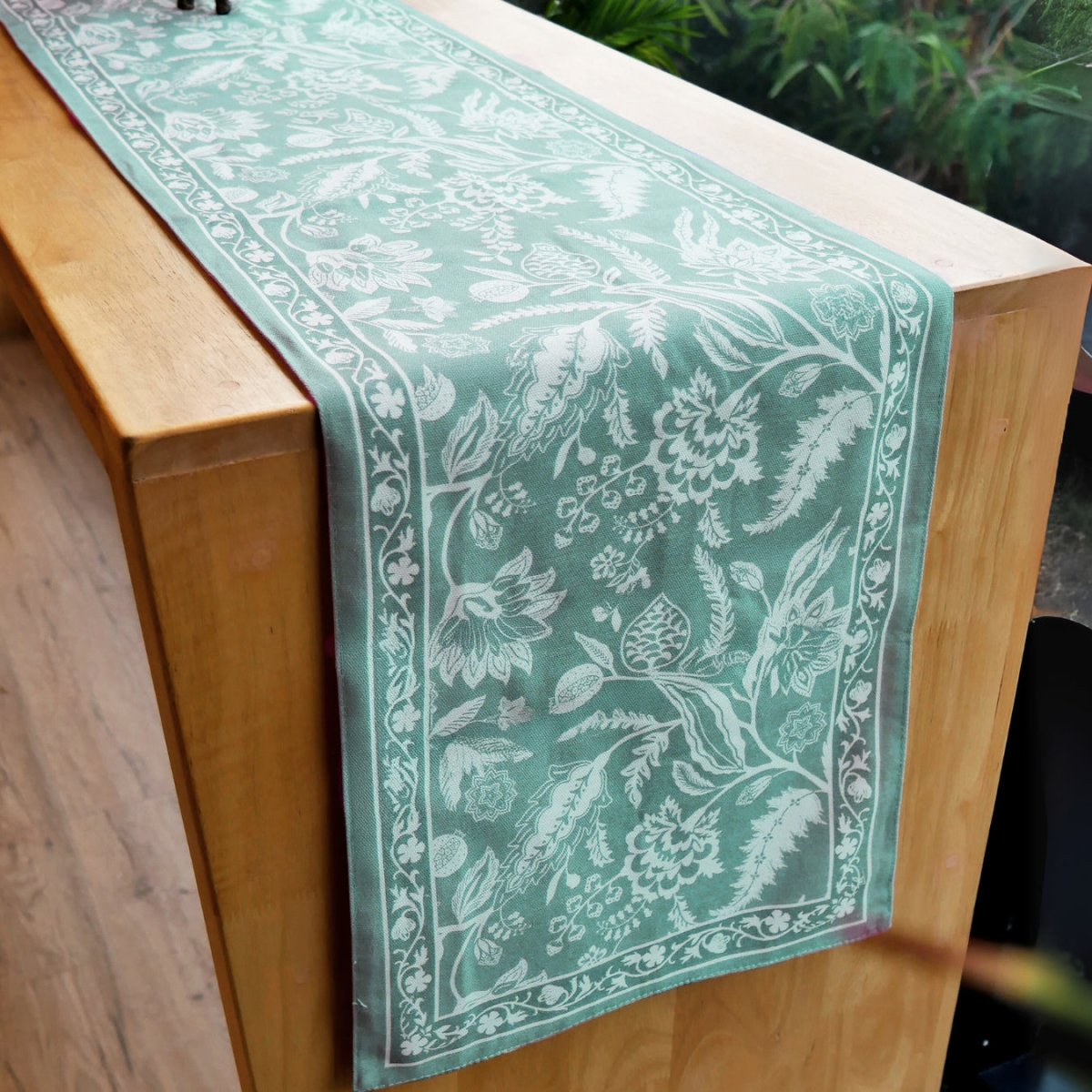 Cotton Canvas Dining Table Runner in Aqua Green | 4 and 6 Seater