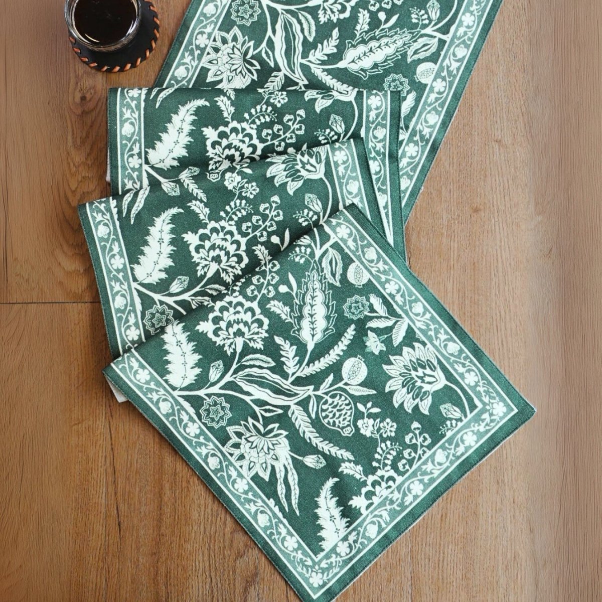 Cotton Canvas Dining Table Runner in Forest Green | 4 and 6 Seater