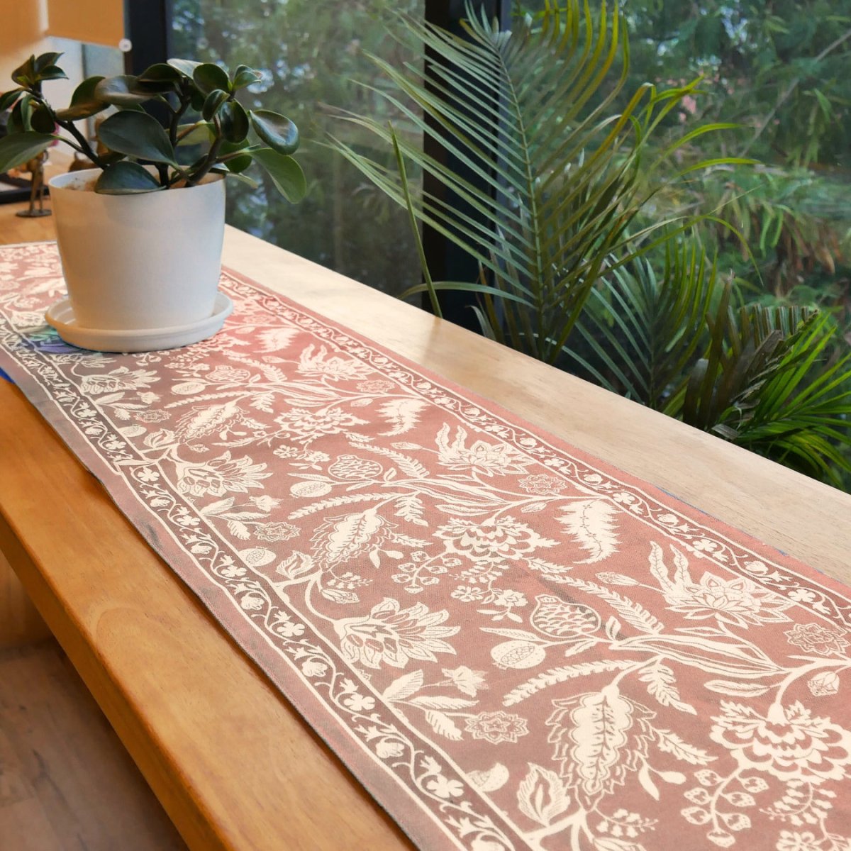 Cotton Canvas Dining Table Runner in Peach | 4 and 6 Seater