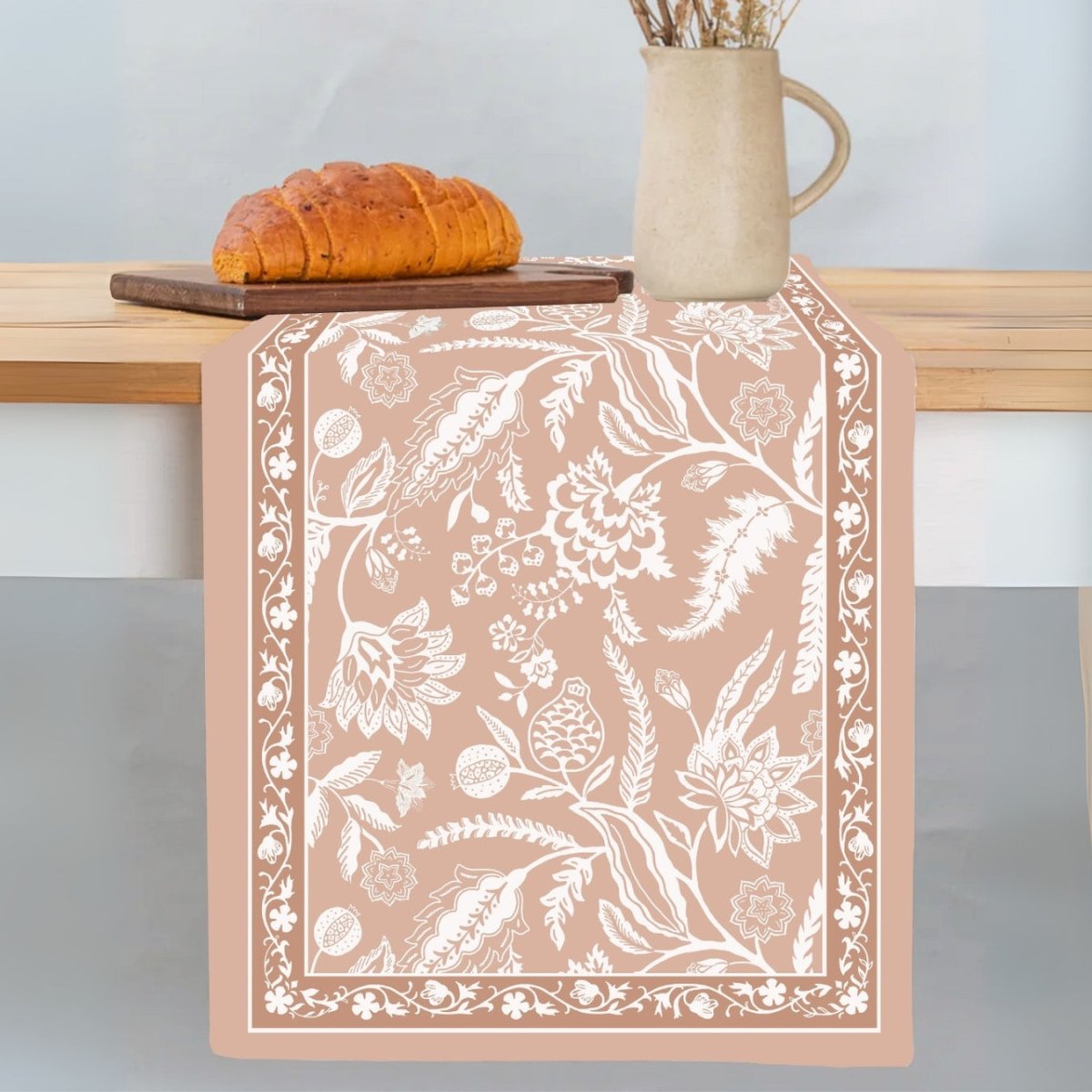 Cotton Canvas Dining Table Runner in Peach | 4 and 6 Seater