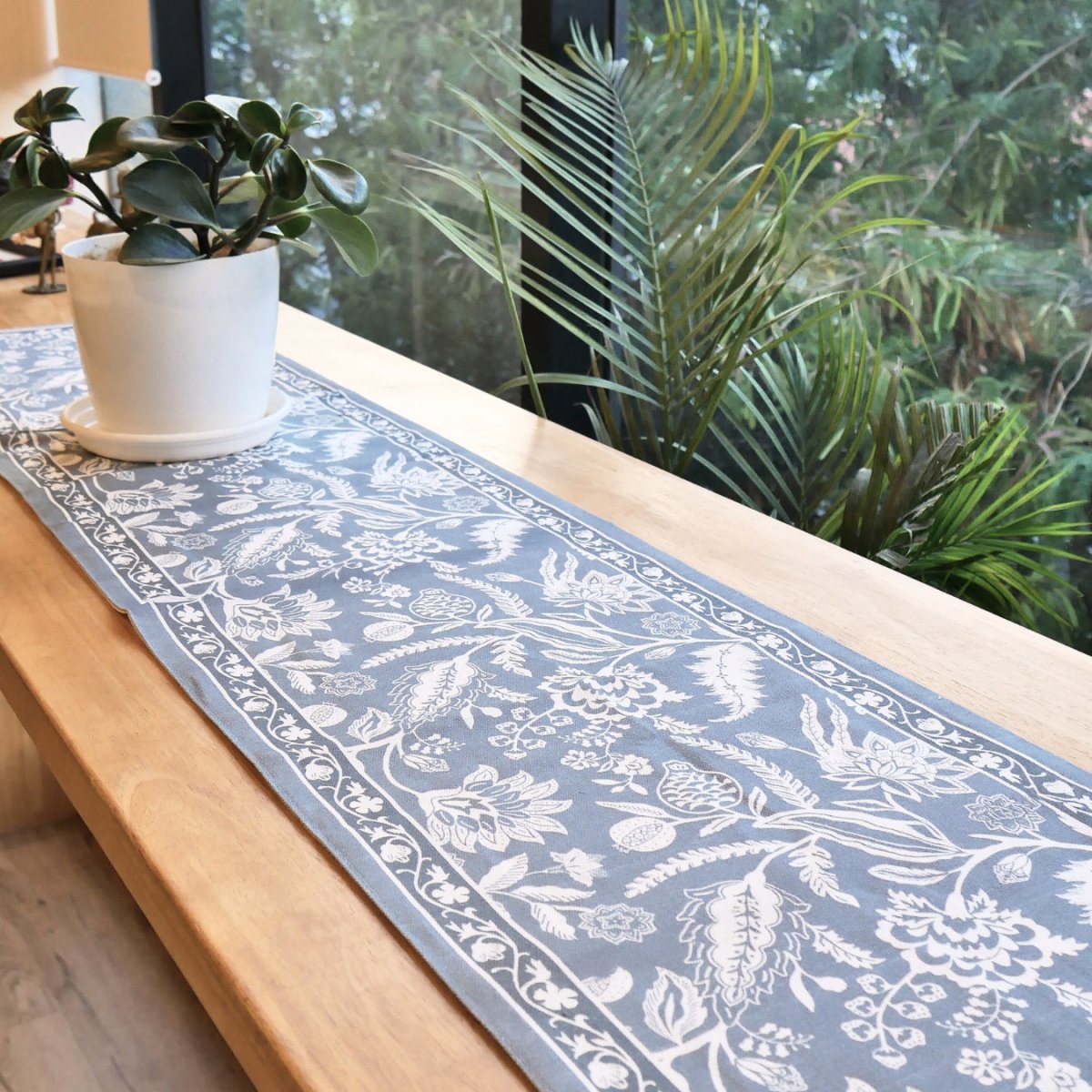 Cotton Canvas Dining Table Runner in Powder Blue | 4 and 6 Seater