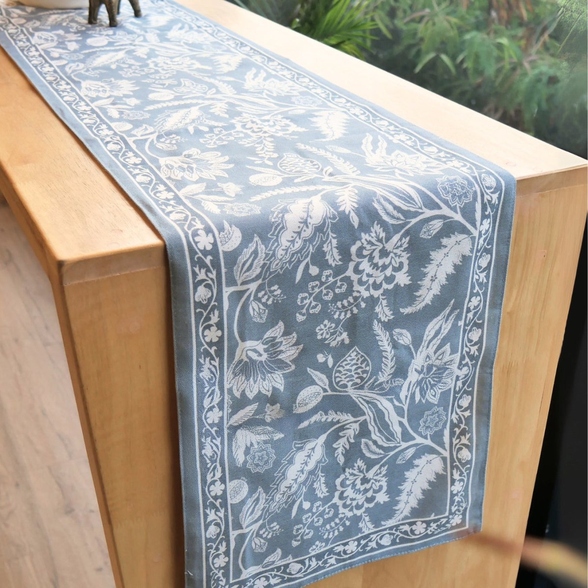 Cotton Canvas Dining Table Runner in Powder Blue | 4 and 6 Seater