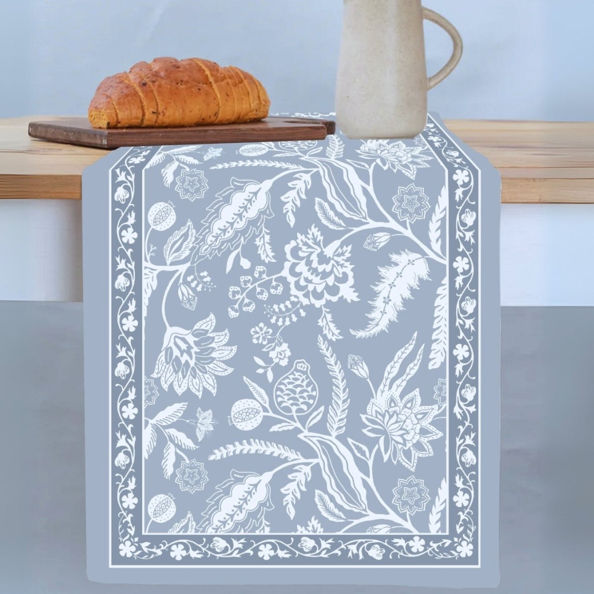 Cotton Canvas Dining Table Runner in Powder Blue | 4 and 6 Seater