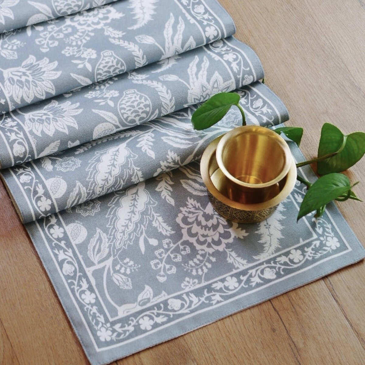 Cotton Canvas Dining Table Runner in Powder Blue | 4 and 6 Seater