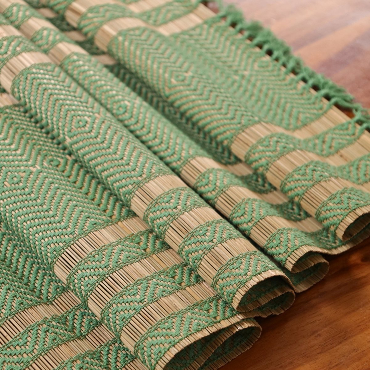 Cotton and Grass Table runner in Aqua Green and Beige | 4 and 6 Seater