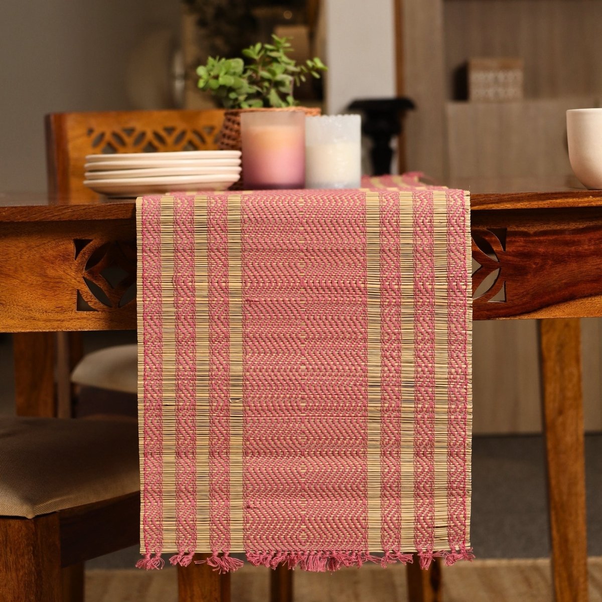 Cotton and Grass Table runner in Blush Pink and Beige | 4 and 6 Seater