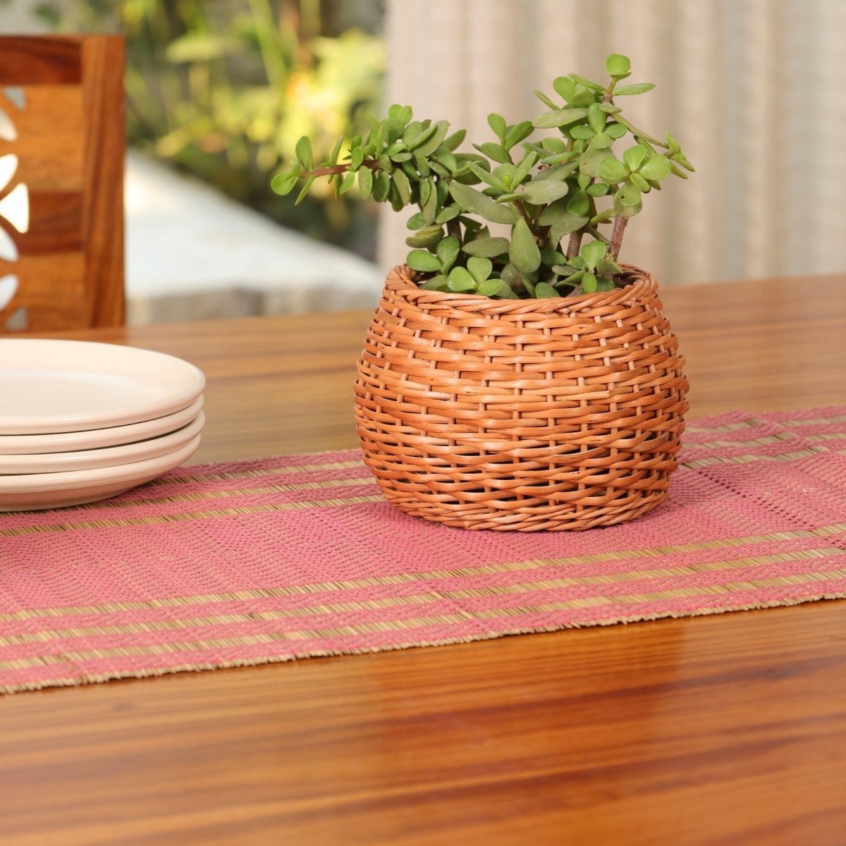 Cotton and Grass Table runner in Blush Pink and Beige | 4 and 6 Seater