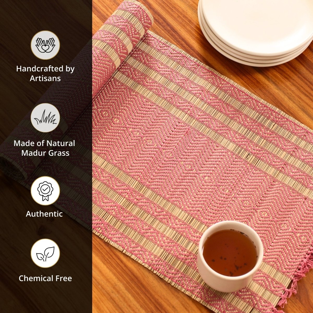 Cotton and Grass Table runner in Blush Pink and Beige | 4 and 6 Seater