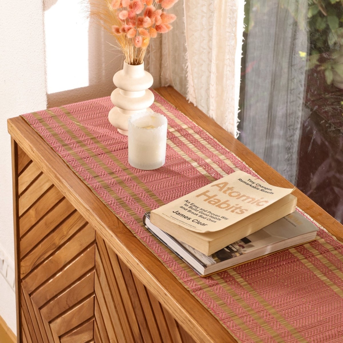 Cotton and Grass Table runner in Blush Pink and Beige | 4 and 6 Seater