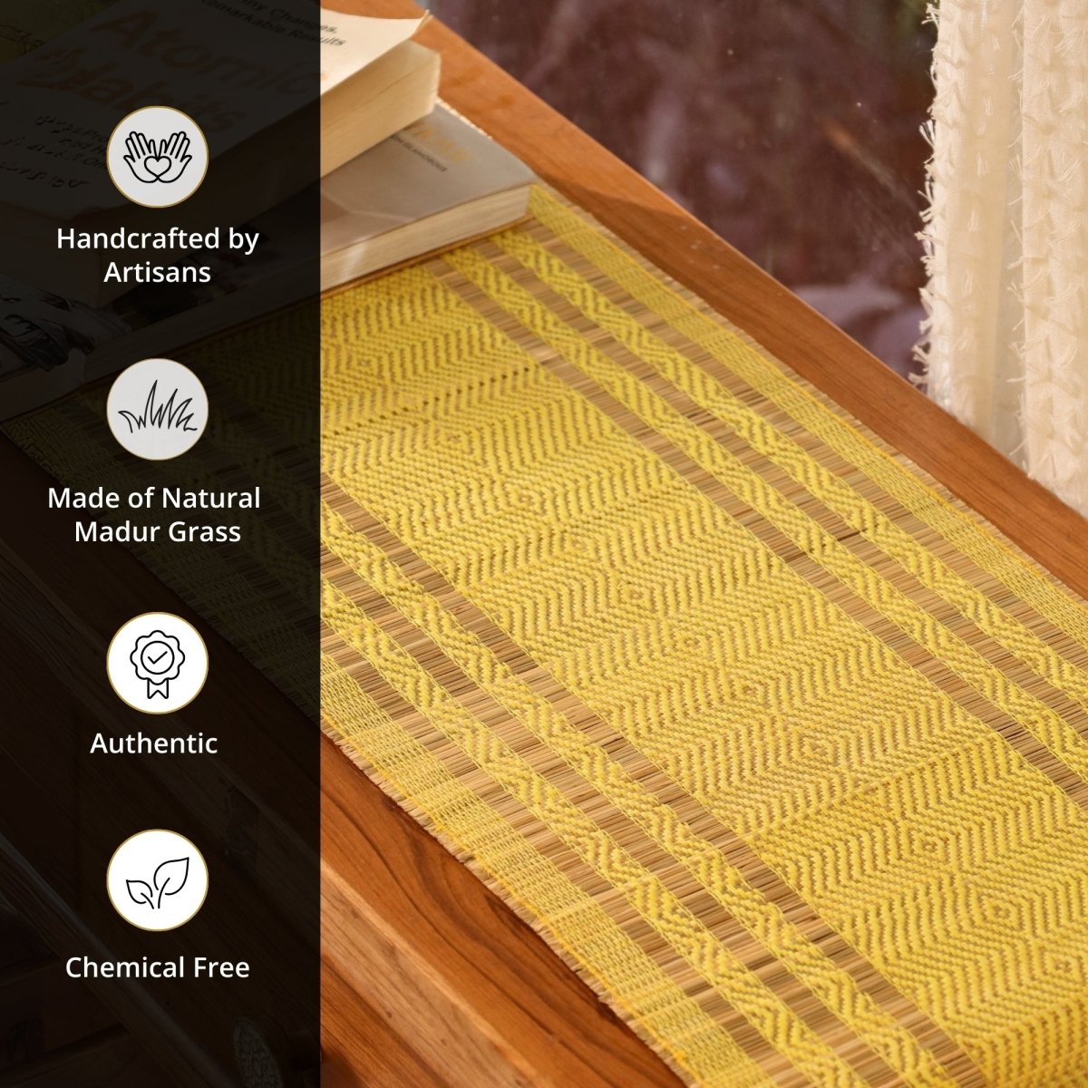 Cotton and Grass Table runner in Lemon Yellow | 4 and 6 Seater