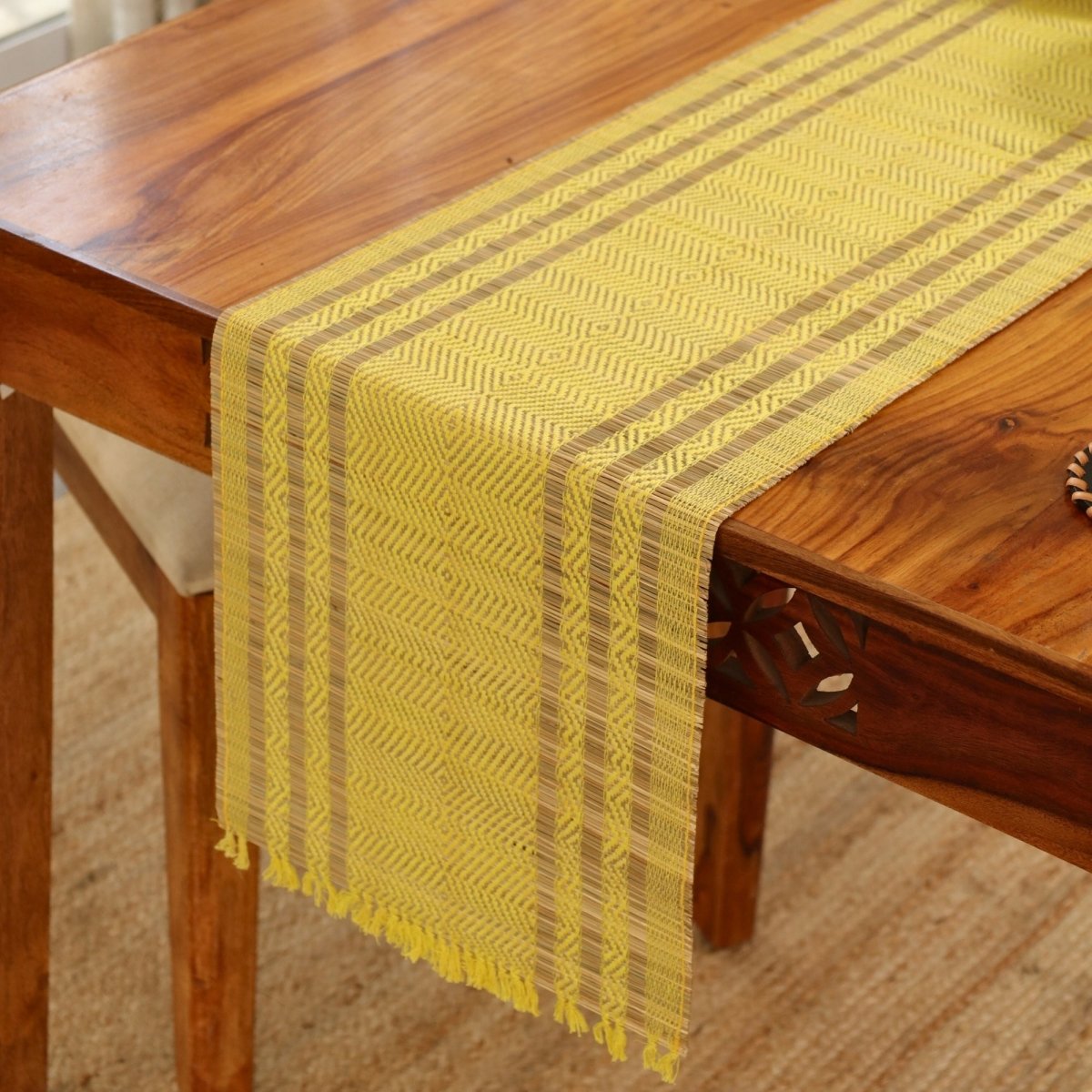 Cotton and Grass Table runner in Lemon Yellow | 4 and 6 Seater