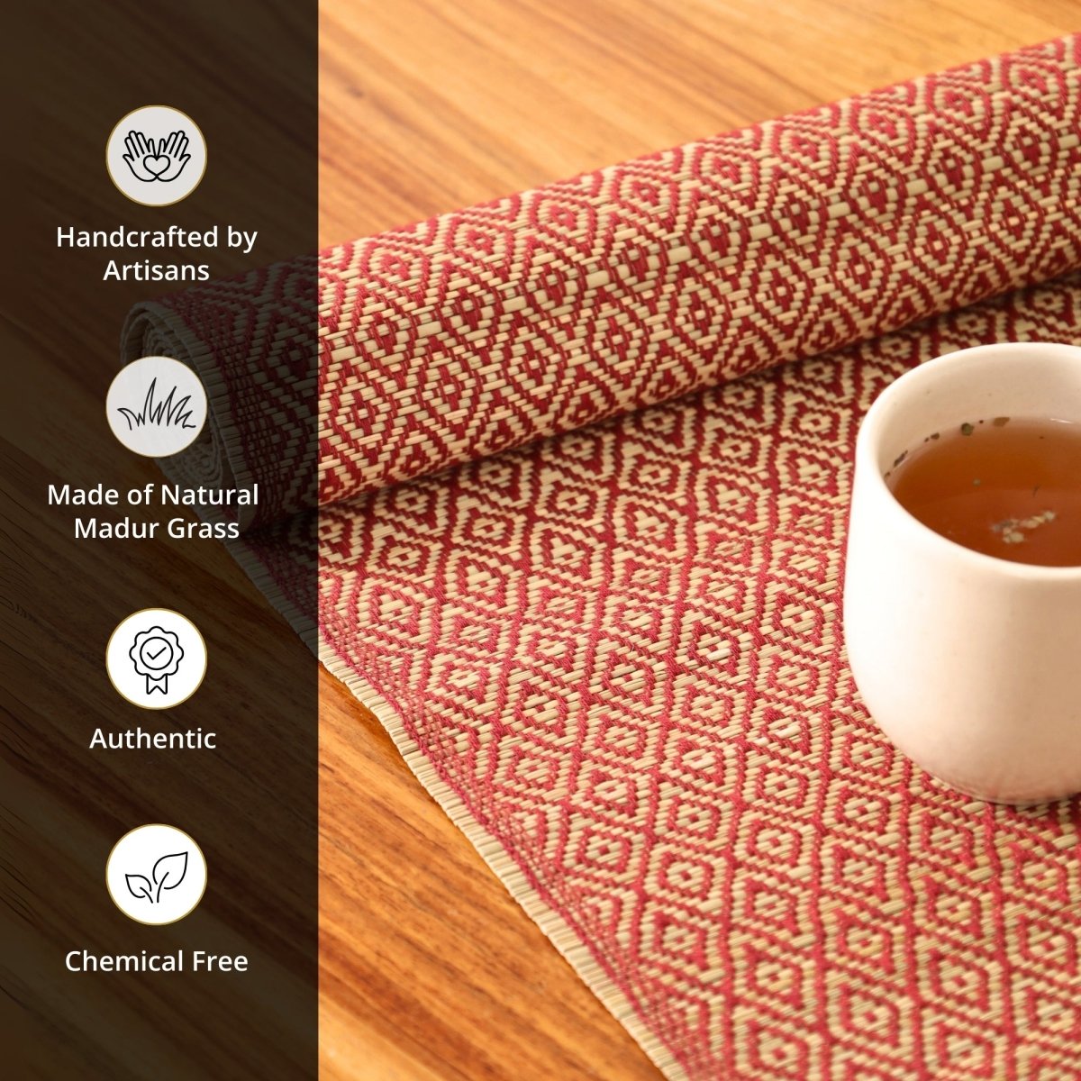 Cotton and Grass Table runner in Maroon | 4 and 6 Seater