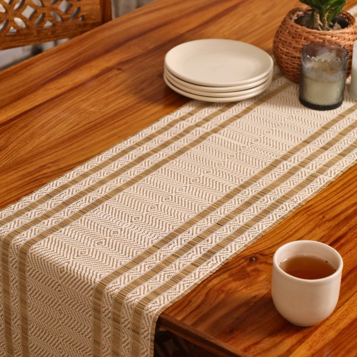 Cotton and Grass Table runner in Off-white | 4 and 6 Seater