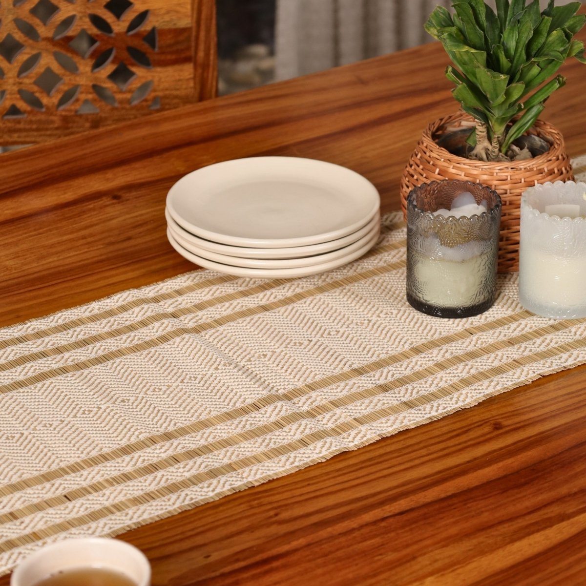 Cotton and Grass Table runner in Off-white | 4 and 6 Seater