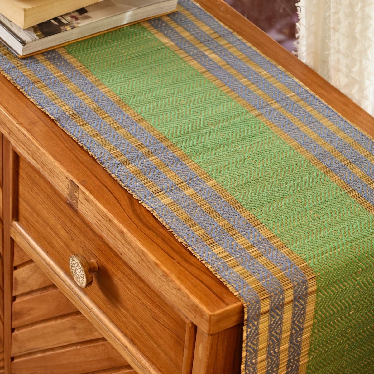 Cotton and Grass Table runner in Powder Blue and Aqua Green | 4 and 6 Seater