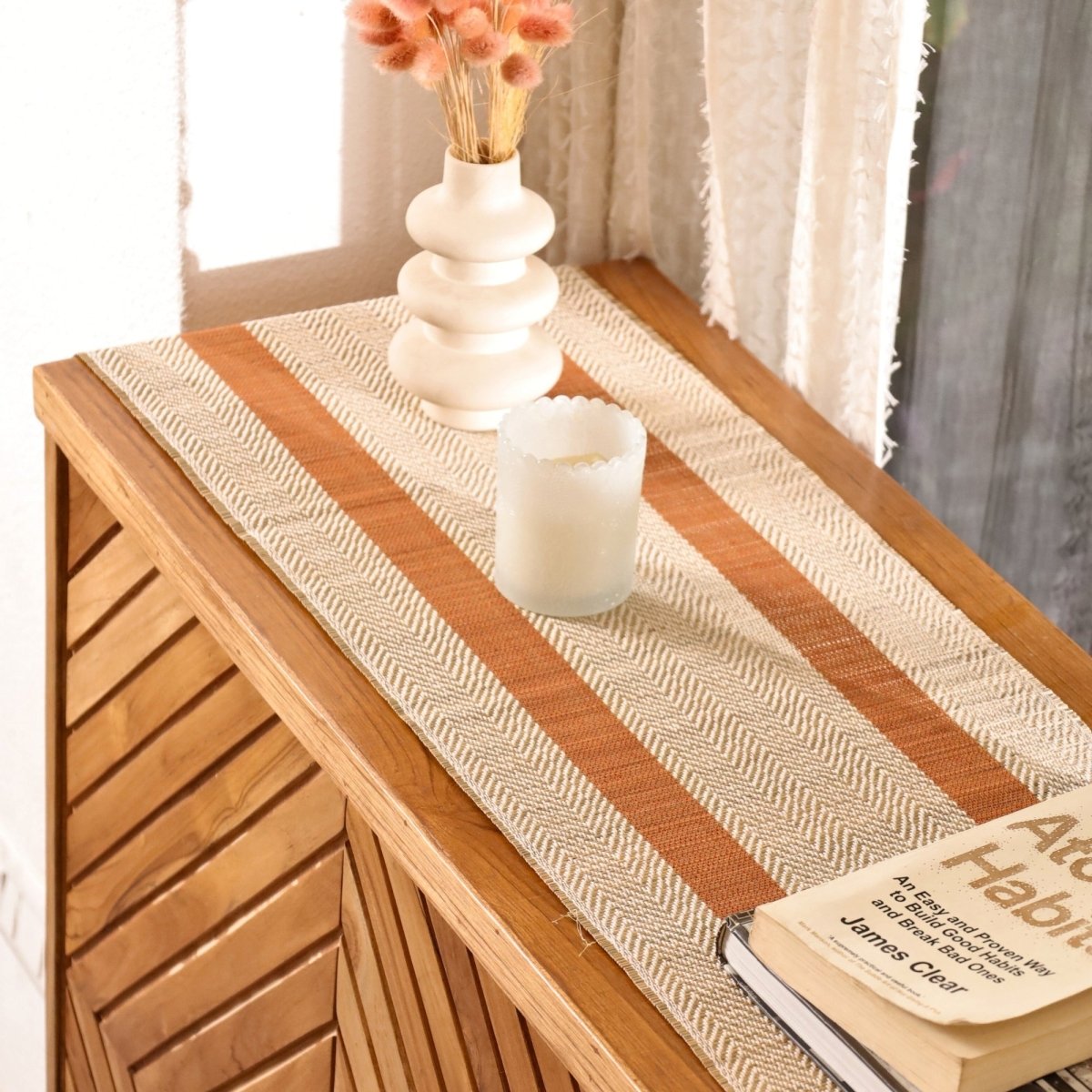 Cotton and Grass Table runner in Rust and Off White | 4 and 6 Seater