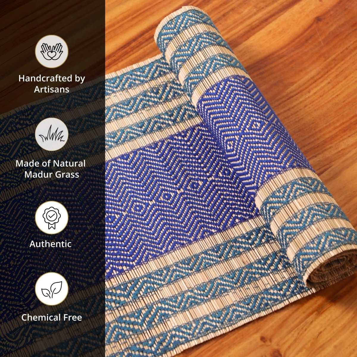 Cotton and Grass Table runner in Teal and Cobalt Blue | 4 and 6 Seater